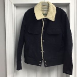 Sandro Paris Jacket Sheared Wool Men’s Large Navy